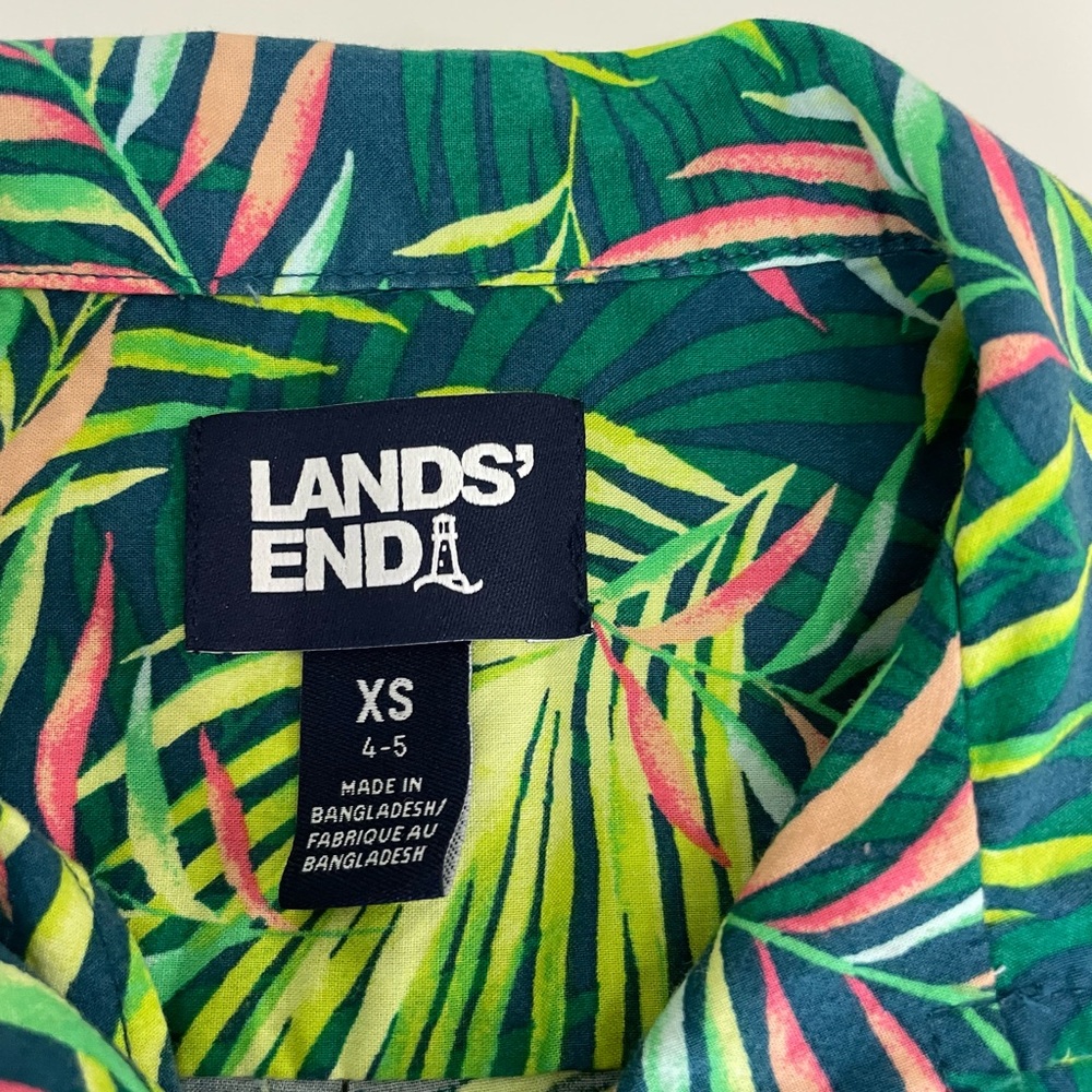 Lands' End 2 Boys Green Tropical Palm Short Slv, ButtonUp Shirt, size XXS and XS - Picture 6 of 8